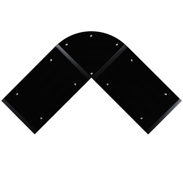 English Elm Jude Modern Black Glass L-Shape Corner Desk with Pull-Out Tray for Stylish Home Office Solutions NAN-JN-2824SL-COMBO-BK-GG