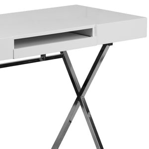 English Elm Tybee Modern White Computer Desk with Chrome Frame, Keyboard Tray & Storage Drawers for Small Spaces NAN-JN-2960-GG