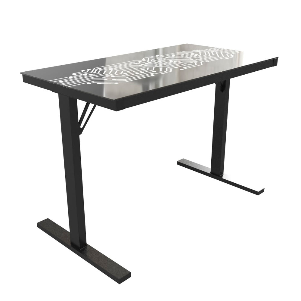 English Elm Shan 43" LED Gaming Desk with Tempered Glass, Steel Frame, Adjustable Height & Quick Assembly for Home NAN-JNGT-2842-GG