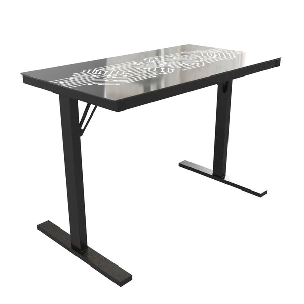 English Elm Shan 43" LED Gaming Desk with Tempered Glass, Steel Frame, Adjustable Height & Quick Assembly for Home NAN-JNGT-2842-GG