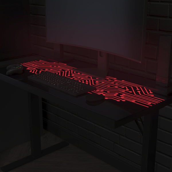 English Elm Shan 43" LED Gaming Desk with Tempered Glass, Steel Frame, Adjustable Height & Quick Assembly for Home NAN-JNGT-2842-GG