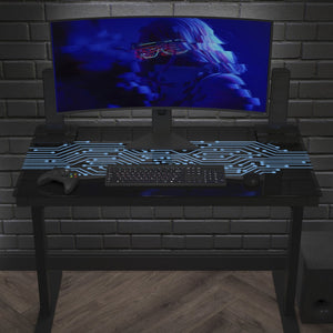 English Elm Shan 43" LED Gaming Desk with Tempered Glass, Steel Frame, Adjustable Height & Quick Assembly for Home NAN-JNGT-2842-GG