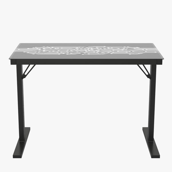 English Elm Shan 43" LED Gaming Desk with Tempered Glass, Steel Frame, Adjustable Height & Quick Assembly for Home NAN-JNGT-2842-GG