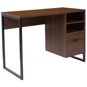 English Elm Northbrook Rustic Coffee Wood Grain Computer Desk with Metal Frame - Stylish, Durable & Compact Workspace NAN-NJ-HD10168-GG