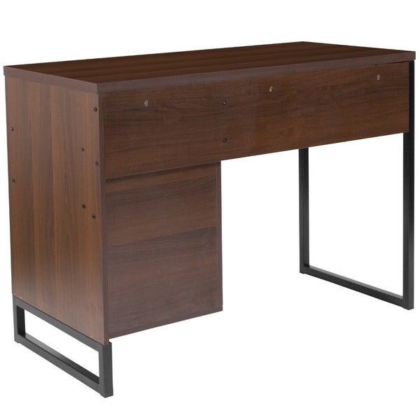 English Elm Northbrook Rustic Coffee Wood Grain Computer Desk with Metal Frame - Stylish, Durable & Compact Workspace NAN-NJ-HD10168-GG