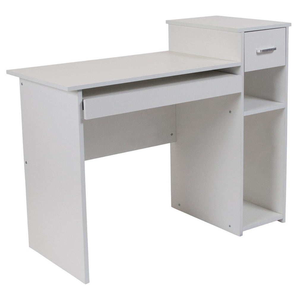 English Elm Highland Park Modern White Computer Desk with Sliding Keyboard Tray, Shelves & Drawer Storage Solutions NAN-NJ-HD3518-W-GG