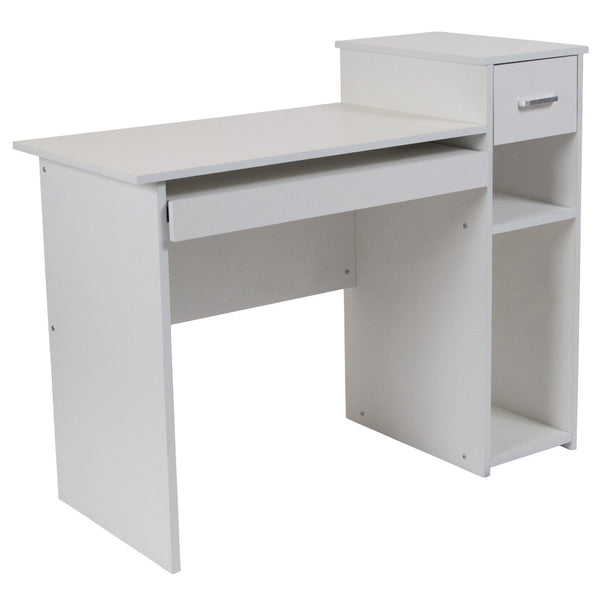 English Elm Highland Park Modern White Computer Desk with Sliding Keyboard Tray, Shelves & Drawer Storage Solutions NAN-NJ-HD3518-W-GG