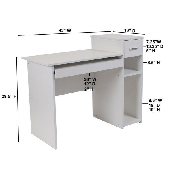 English Elm Highland Park Modern White Computer Desk with Sliding Keyboard Tray, Shelves & Drawer Storage Solutions NAN-NJ-HD3518-W-GG