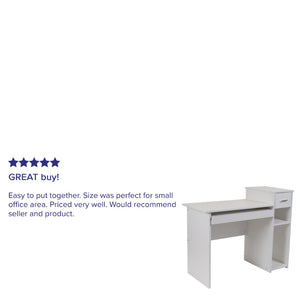 English Elm Highland Park Modern White Computer Desk with Sliding Keyboard Tray, Shelves & Drawer Storage Solutions NAN-NJ-HD3518-W-GG