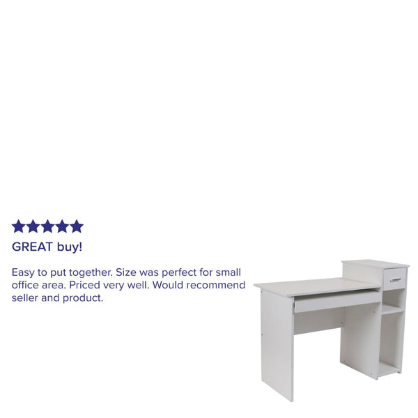 English Elm Highland Park Modern White Computer Desk with Sliding Keyboard Tray, Shelves & Drawer Storage Solutions NAN-NJ-HD3518-W-GG
