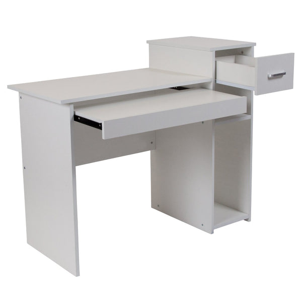 English Elm Highland Park Modern White Computer Desk with Sliding Keyboard Tray, Shelves & Drawer Storage Solutions NAN-NJ-HD3518-W-GG