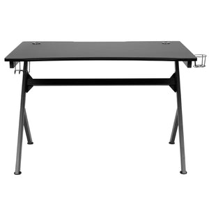 English Elm Duncan Gaming Desk 45.25" x 29" – Sleek Carbon-Fiber Workstation with Headphone Hook & Cable Management NAN-NJ-TG-D1904-GG