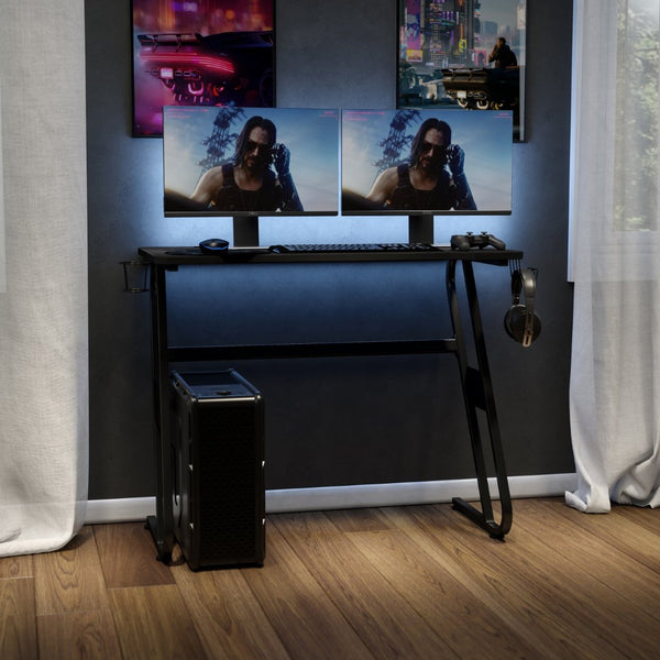 English Elm Fisher Ergonomic Gaming Desk with Z-Shaped Frame, Cup Holder, Headphone Hook, and Cable Management Black 51.5"W x 23.75"D x 30"H NAN-RS-G1030-BK-GG
