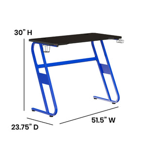 English Elm Fisher Ergonomic Gaming Desk with Z-Shaped Frame, Cup Holder, Headphone Hook, and Cable Management Blue 51.5"W x 23.75"D x 30"H NAN-RS-G1030-BL-GG