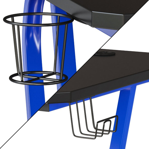 English Elm Fisher Ergonomic Gaming Desk with Z-Shaped Frame, Cup Holder, Headphone Hook, and Cable Management Blue 51.5"W x 23.75"D x 30"H NAN-RS-G1030-BL-GG