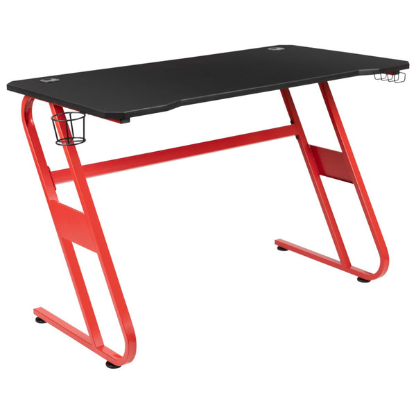 English Elm Fisher Ergonomic Gaming Desk with Z-Shaped Frame, Cup Holder, Headphone Hook, and Cable Management Red 51.5"W x 23.75"D x 30"H NAN-RS-G1030-RD-GG