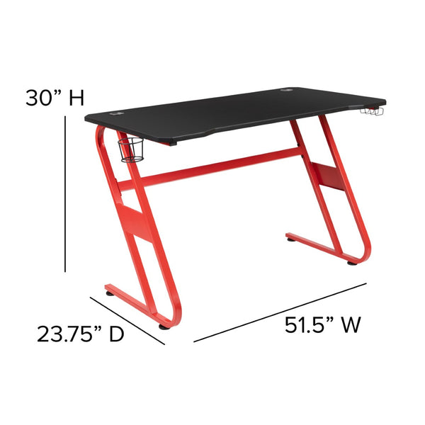 English Elm Fisher Ergonomic Gaming Desk with Z-Shaped Frame, Cup Holder, Headphone Hook, and Cable Management Red 51.5"W x 23.75"D x 30"H NAN-RS-G1030-RD-GG