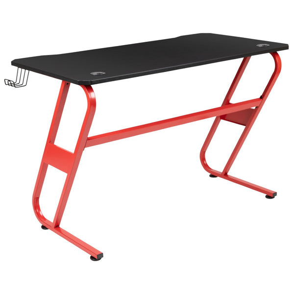 English Elm Fisher Ergonomic Gaming Desk with Z-Shaped Frame, Cup Holder, Headphone Hook, and Cable Management Red 51.5"W x 23.75"D x 30"H NAN-RS-G1030-RD-GG
