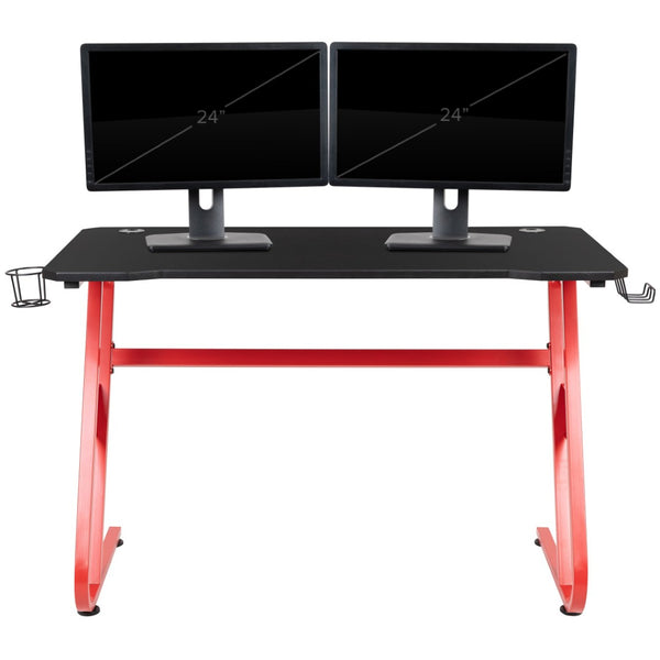 English Elm Fisher Ergonomic Gaming Desk with Z-Shaped Frame, Cup Holder, Headphone Hook, and Cable Management Red 51.5"W x 23.75"D x 30"H NAN-RS-G1030-RD-GG