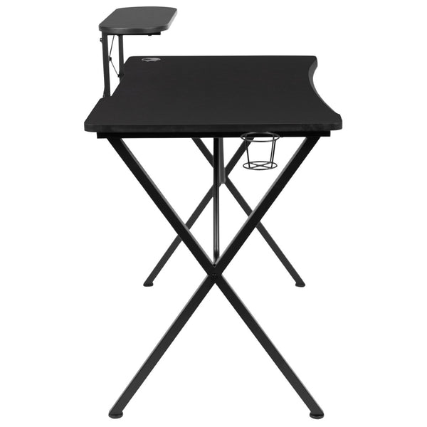 English Elm Mallot Gaming Desk with Ergonomic Design, Cup Holder, Headphone Hook, and Smart Organization Features Black Top/Black Frame 51.5"W x 23.75"D x 37.25"H NAN-RS-G1031-BK-GG