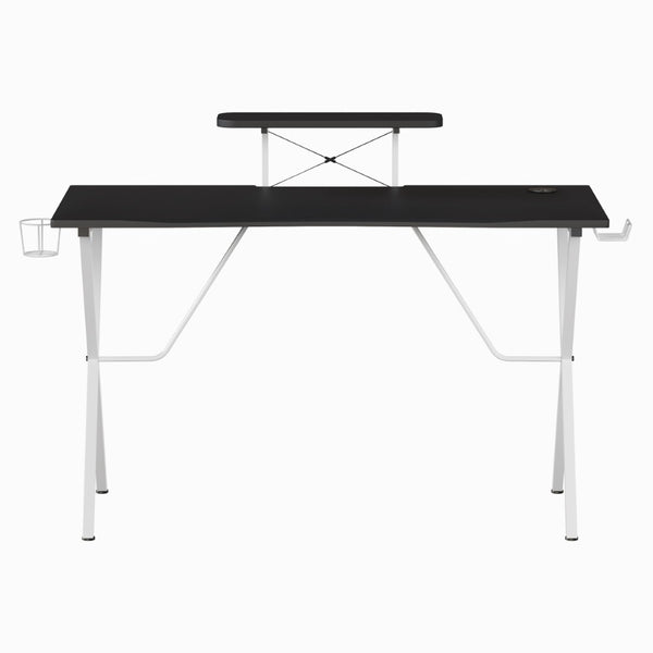 English Elm Mallot Gaming Desk with Ergonomic Design, Cup Holder, Headphone Hook, and Smart Organization Features Black Top/White Frame 51.5"W x 23.75"D x 37.25"H NAN-RS-G1031-BK-WH-GG