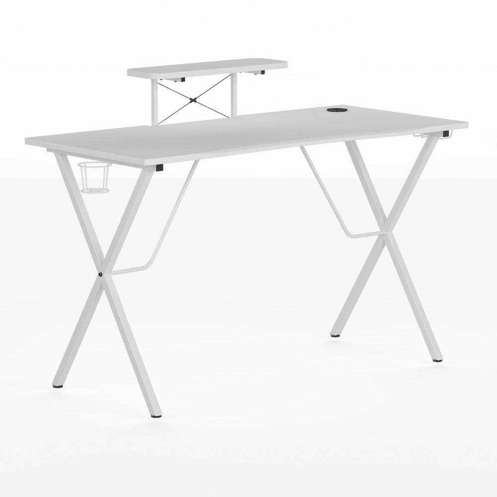 English Elm Mallot Gaming Desk with Ergonomic Design, Cup Holder, Headphone Hook, and Smart Organization Features White Top/White Frame 51.5"W x 23.75"D x 37.25"H NAN-RS-G1031-WH-GG