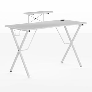 English Elm Mallot Gaming Desk with Ergonomic Design, Cup Holder, Headphone Hook, and Smart Organization Features White Top/White Frame 51.5"W x 23.75"D x 37.25"H NAN-RS-G1031-WH-GG