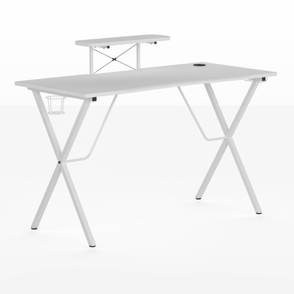 English Elm Mallot Gaming Desk with Ergonomic Design, Cup Holder, Headphone Hook, and Smart Organization Features White Top/White Frame 51.5"W x 23.75"D x 37.25"H NAN-RS-G1031-WH-GG