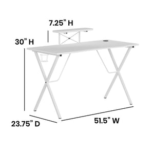 English Elm Mallot Gaming Desk with Ergonomic Design, Cup Holder, Headphone Hook, and Smart Organization Features White Top/White Frame 51.5"W x 23.75"D x 37.25"H NAN-RS-G1031-WH-GG
