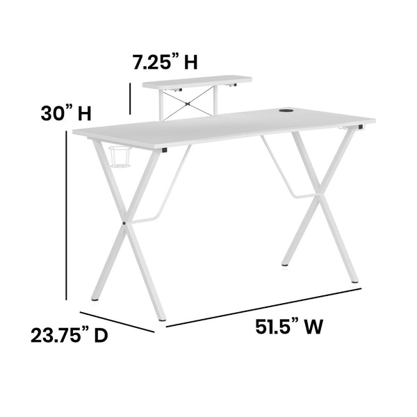 English Elm Mallot Gaming Desk with Ergonomic Design, Cup Holder, Headphone Hook, and Smart Organization Features White Top/White Frame 51.5"W x 23.75"D x 37.25"H NAN-RS-G1031-WH-GG