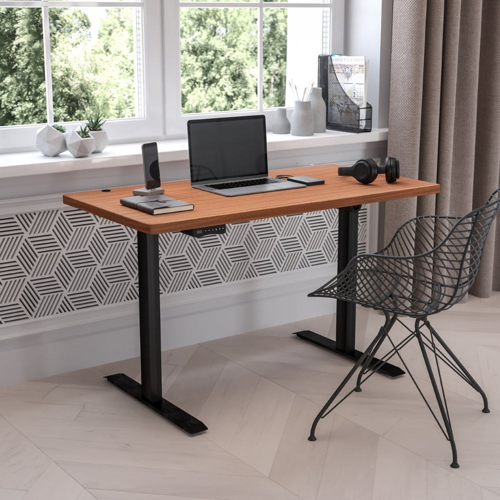 English Elm Tanner Electric Height Adjustable Standing Desk - Spacious 48" Mahogany Tabletop for Comfort & Style NAN-TG-2046-R-GG