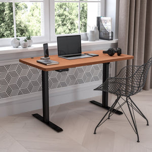 English Elm Tanner Electric Height Adjustable Standing Desk - Spacious 48" Mahogany Tabletop for Comfort & Style NAN-TG-2046-R-GG