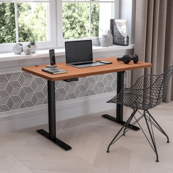 English Elm Tanner Electric Height Adjustable Standing Desk - Spacious 48" Mahogany Tabletop for Comfort & Style NAN-TG-2046-R-GG