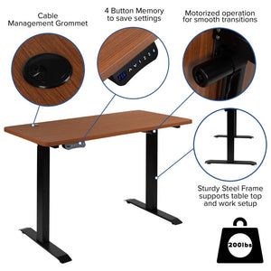 English Elm Tanner Electric Height Adjustable Standing Desk - Spacious 48" Mahogany Tabletop for Comfort & Style NAN-TG-2046-R-GG