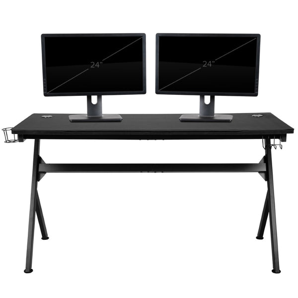 English Elm Duncan 55" x 24" Extra Large Gaming Desk - Stylish & Functional with Headphone Hook, Cup Holder, Mouse Pad NAN-TG-D1904L-GG