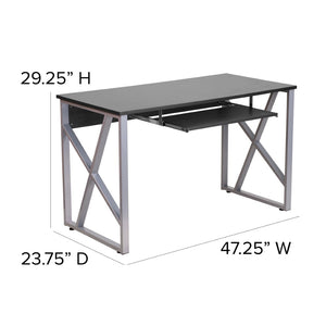 English Elm Salvador Black Computer Desk - Sleek Design with Pull-Out Keyboard Tray & Sturdy Cross-Brace Frame NAN-WK-004-GG