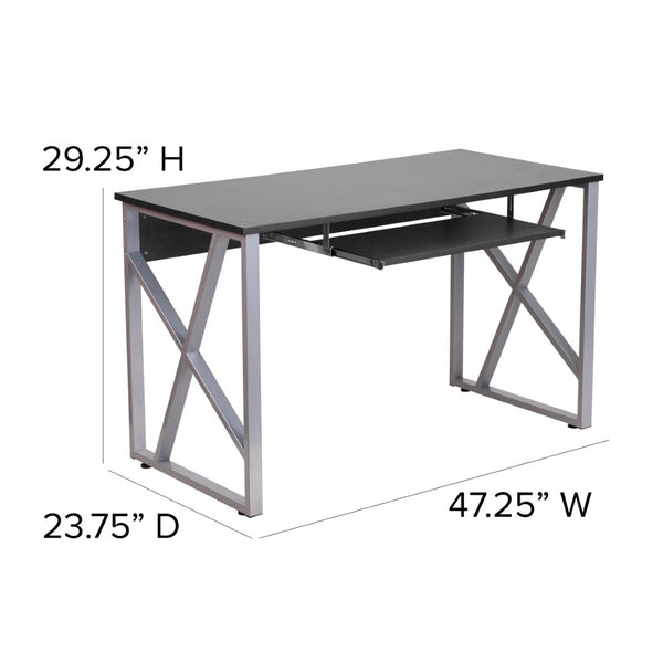 English Elm Salvador Black Computer Desk - Sleek Design with Pull-Out Keyboard Tray & Sturdy Cross-Brace Frame NAN-WK-004-GG