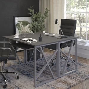 English Elm Salvador Black Computer Desk - Sleek Design with Pull-Out Keyboard Tray & Sturdy Cross-Brace Frame NAN-WK-004-GG