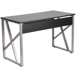 English Elm Salvador Black Computer Desk - Sleek Design with Pull-Out Keyboard Tray & Sturdy Cross-Brace Frame NAN-WK-004-GG