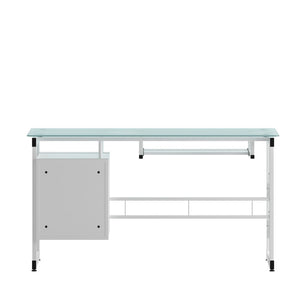 English Elm Singleton Modern White Computer Desk with Frosted Glass Top, Three Drawers & Keyboard Tray NAN-WK-017-GG
