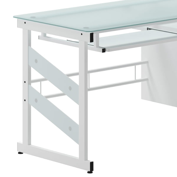 English Elm Singleton Modern White Computer Desk with Frosted Glass Top, Three Drawers & Keyboard Tray NAN-WK-017-GG