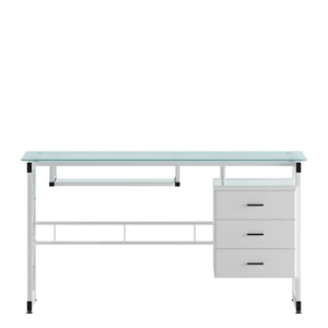 English Elm Singleton Modern White Computer Desk with Frosted Glass Top, Three Drawers & Keyboard Tray NAN-WK-017-GG