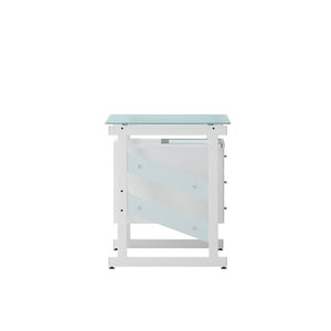 English Elm Singleton Modern White Computer Desk with Frosted Glass Top, Three Drawers & Keyboard Tray NAN-WK-017-GG