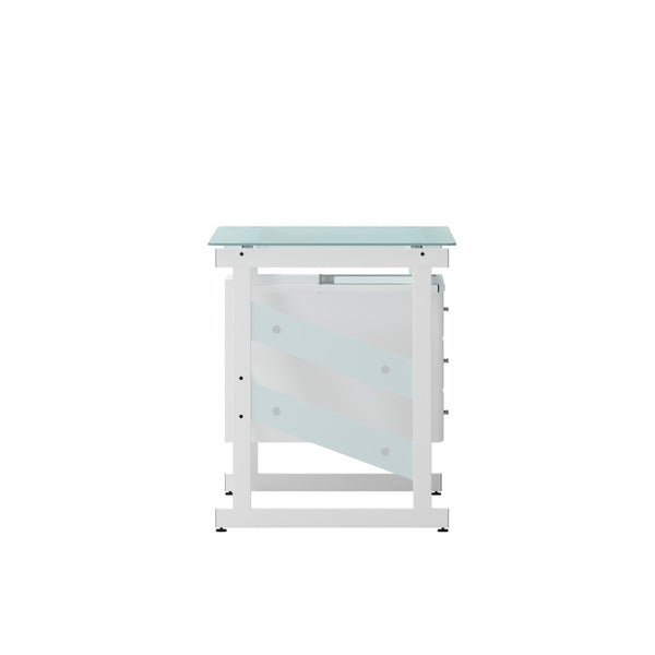 English Elm Singleton Modern White Computer Desk with Frosted Glass Top, Three Drawers & Keyboard Tray NAN-WK-017-GG