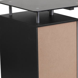 English Elm Singleton Modern Black Glass Computer Desk with 3 Drawer Pedestal for Stylish Home Offices NAN-WK-021A-GG
