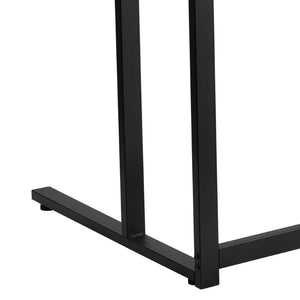 English Elm Singleton Glass Desk – Modern Elegance with Black Metal Frame for Home Office, Dorm, or Workspace NAN-WK-055-GG