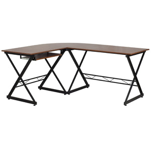 English Elm Singleton Teakwood L-Shape Computer Desk with Pull-Out Tray for Stylish Workspace Organization NAN-WK-109-GG