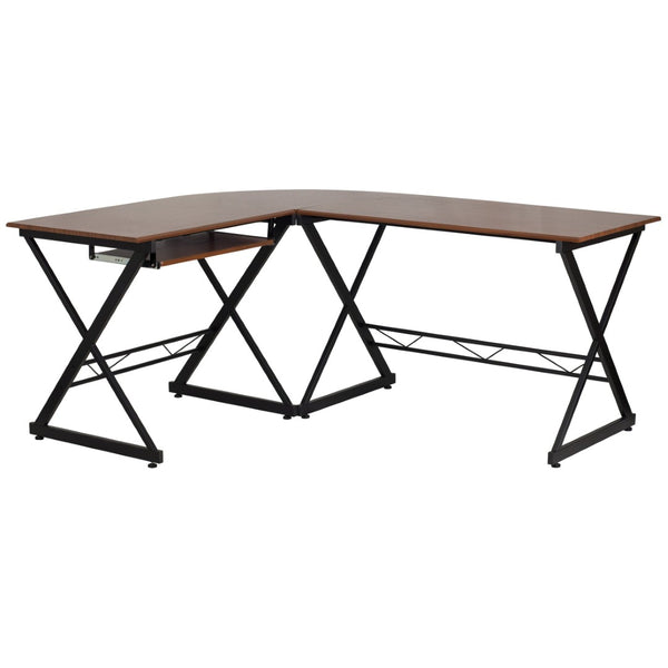 English Elm Singleton Teakwood L-Shape Computer Desk with Pull-Out Tray for Stylish Workspace Organization NAN-WK-109-GG