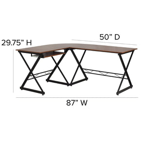 English Elm Singleton Teakwood L-Shape Computer Desk with Pull-Out Tray for Stylish Workspace Organization NAN-WK-109-GG