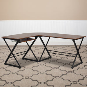 English Elm Singleton Teakwood L-Shape Computer Desk with Pull-Out Tray for Stylish Workspace Organization NAN-WK-109-GG